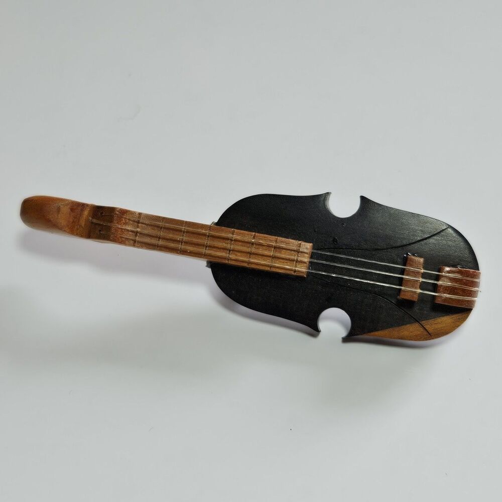 Vintage Wood Violin Musical String Instrument Pin Brooch